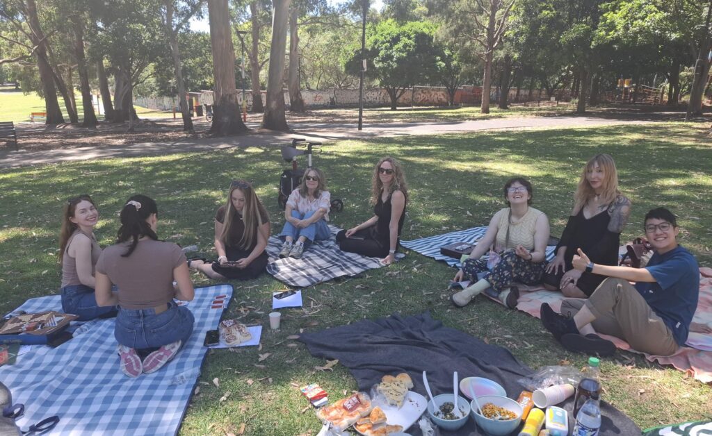 Neami Hurstville staff and participants enjoying a Trans Awareness Picnic hosted by The Way Back suicide aftercare program.