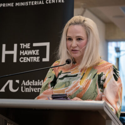 Maria Pulkkinen speaking at launch.